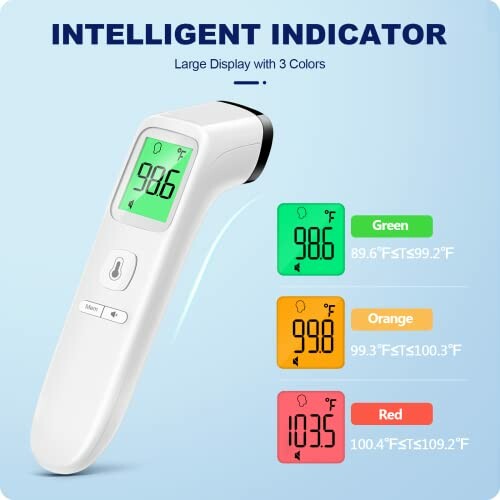 Digital thermometer with intelligent indicator and color-coded display.