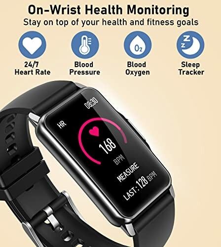 Smartwatch displaying health monitoring features like heart rate and sleep tracker.